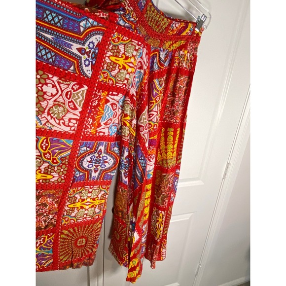 Earthbound Trading Co. Red Colorful Print Maxi Skirt Bohemian Festival Womens - Picture 5 of 7